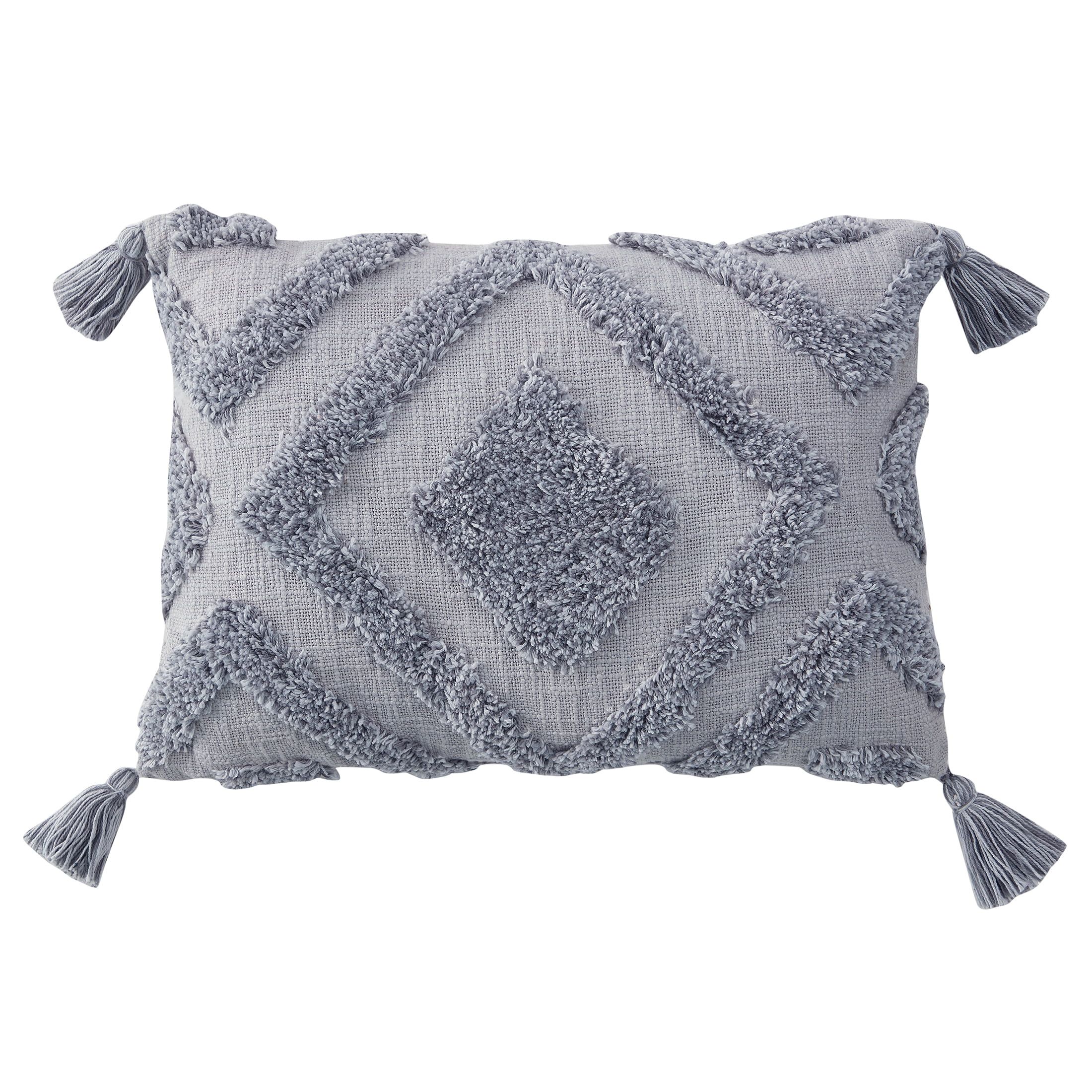 My Texas House Parker Tufted Cotton Oblong Decorative Pillow, 14" x 20", Grey - Walmart.com | Walmart (US)
