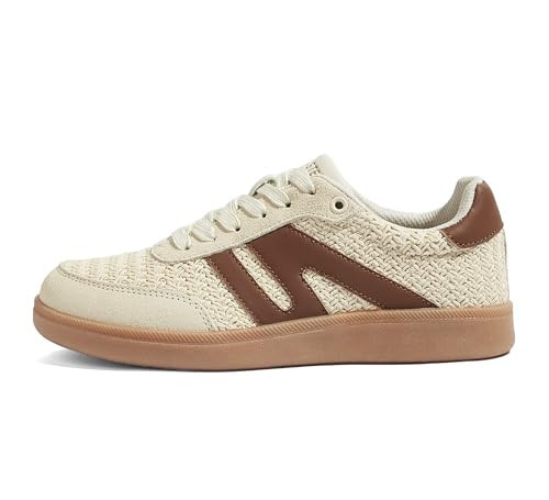 LUCKY STEP Women Retro Gum Sole Fashion Sneakers,Beige/Brown W,6.5 | Amazon (US)