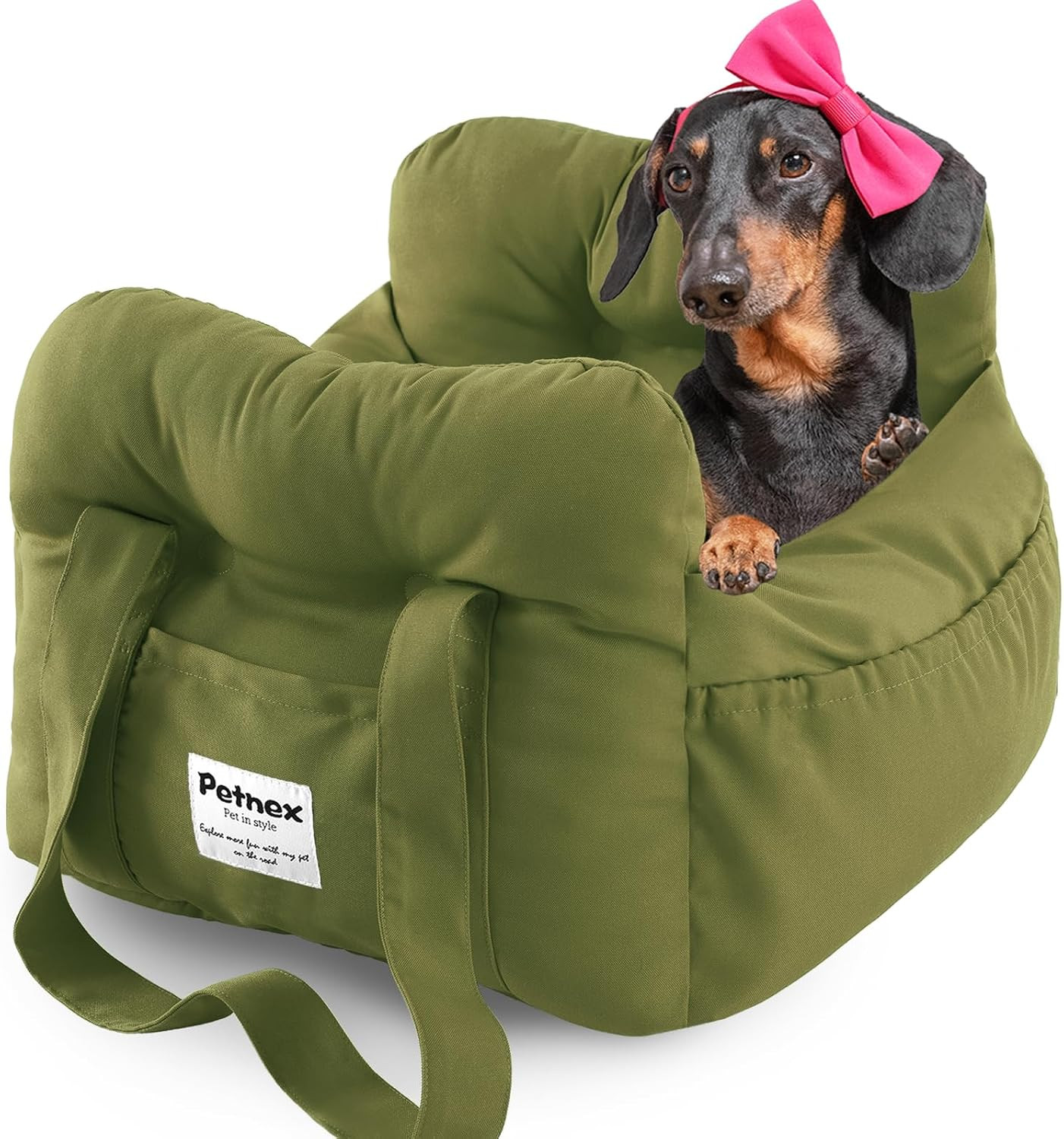 Dog Car Seat for Small Dogs, Portable Puppy Car Seat of Easy Installation, Fashionable Pet Carrier Bag with Large Pockets, Machine Washable Dog Booster Seat (Army Green) | Amazon (US)