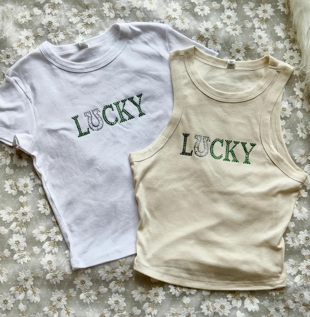Rhinestone Shirt St. Patrick's Day Rhinestone Baby Tee Lucky You Baby Tee Luck You Crop Top Shamr... | Etsy (US)
