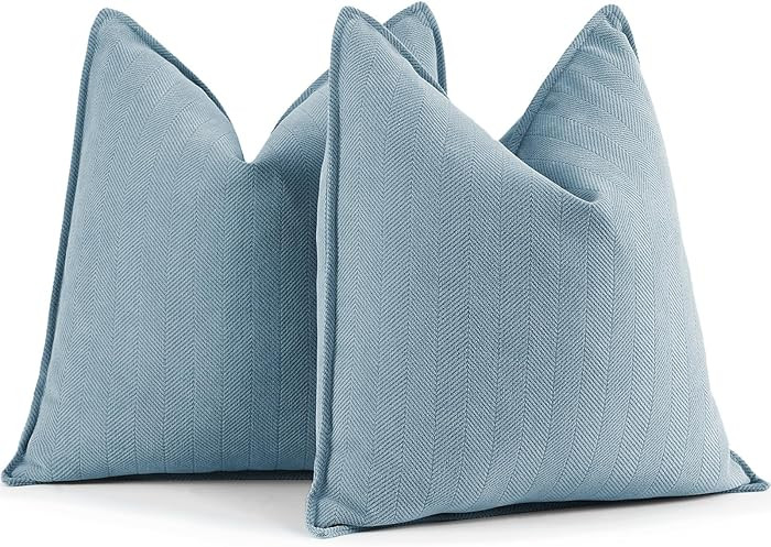 ZWJD Throw Blue Pillow Covers 18x18 Set of 2 Chenille Pillow Covers with Elegant Design Soft and ... | Amazon (US)