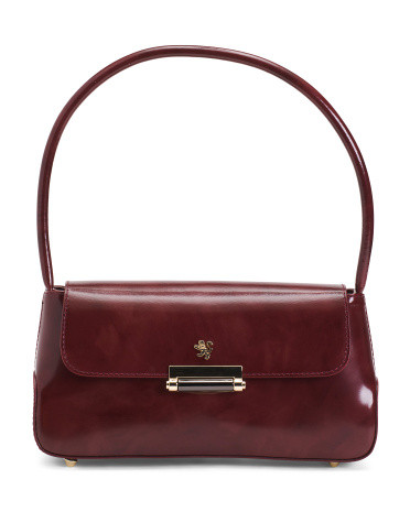 Made In Italy Patent Leather Baguette Shape Satchel | TJ Maxx