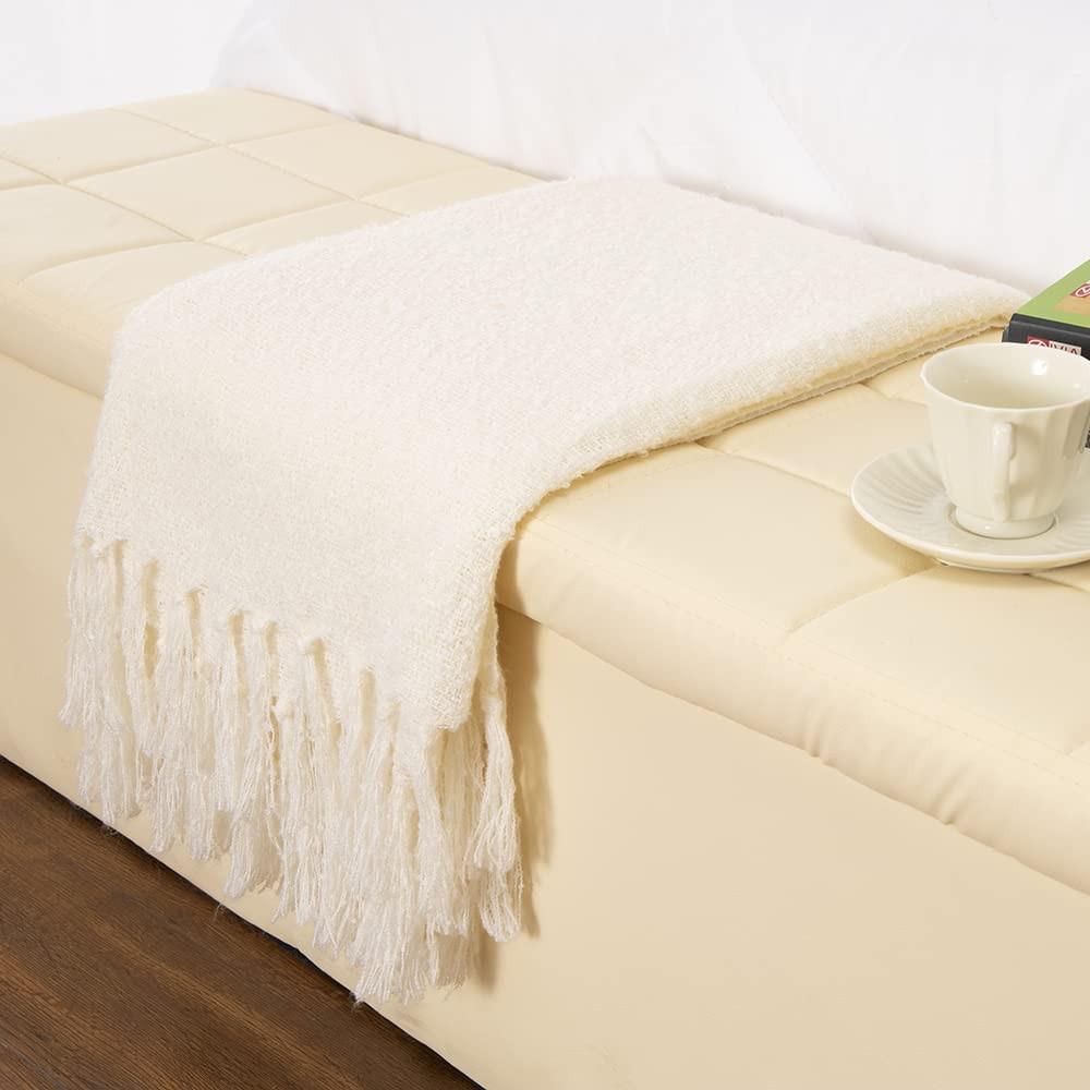 Gealaek Decorative Fluffy Faux Cashmere Throw Blanket Cream Fringe Lightweight Fuzzy Soft Cozy Throw | Amazon (US)