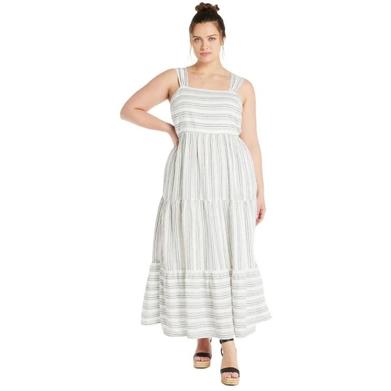 Terra & Sky Women’s Plus Size Square Neck Pinstripe Maxi Dress, Sizes 0X-4X - Walmart.com | Walmart (US)