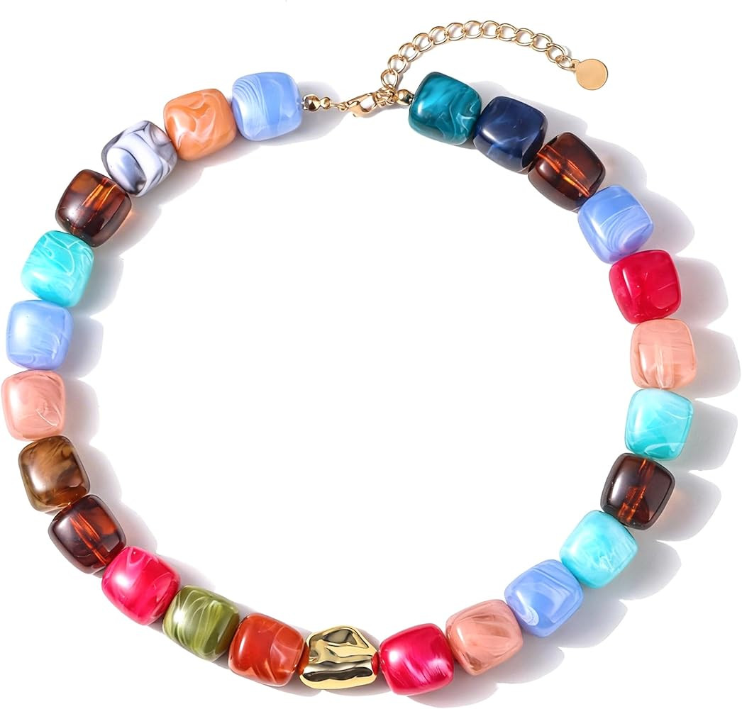 Colorful Beaded Necklace for Women Unique Resin Beads Choker Necklaces Boho Statement Chunky Neck... | Amazon (US)