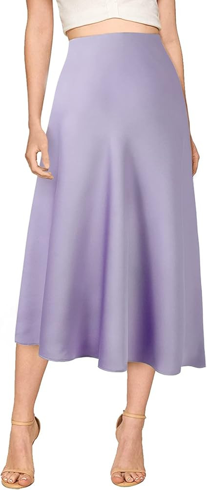 Verreisen Women's Elegant Midi Satin Skirt for Work Women Causal Elastic High Waist | Amazon (US)