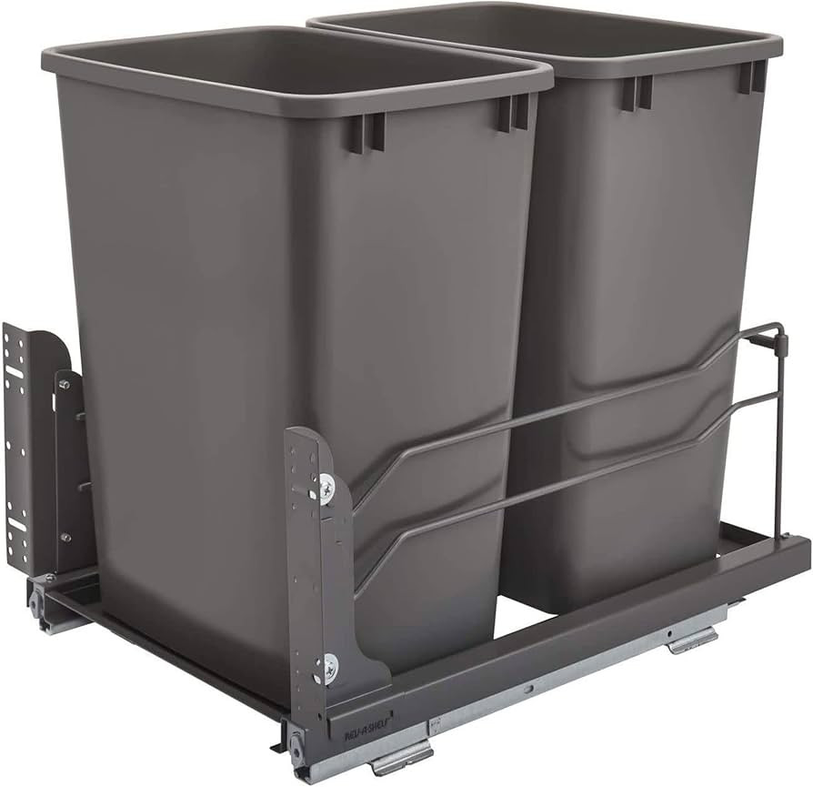 Rev-A-Shelf Steel Bottom Mount Double Pull Out Waste Container for Under Kitchen Cabinets with So... | Amazon (US)
