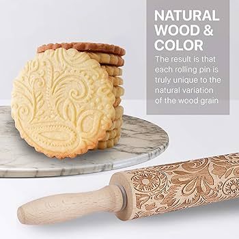 Flexzion Embossed Rolling Pins with Patterns for Baking, 7.7-inch Engraved Wooden Rolling Pin wit... | Amazon (US)