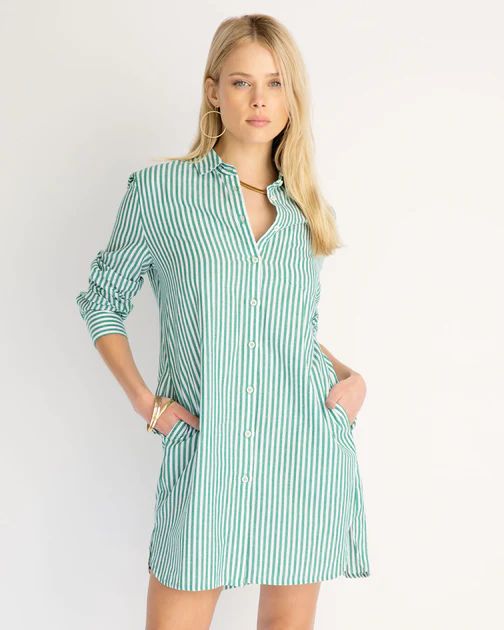 Charley Cotton Pocketed Striped Shirt Dress - Green/White | VICI Collection