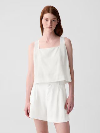 Linen-Blend Button-Back Cropped Tank Top | Gap (US)