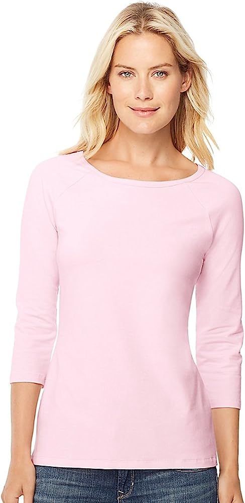 Hanes Women's Raglan Sleeve Tee, Women’s Stretch Cotton Tee, Women’s Crewneck Tee | Amazon (US)