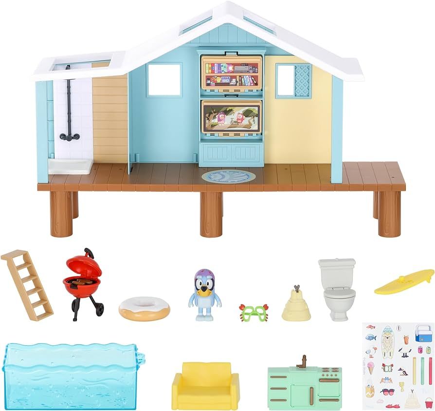 BLUEY Beach Cabin Playset, with Exclusive Figure with Goggles. Includes 10 Play Pieces and Sticke... | Amazon (US)