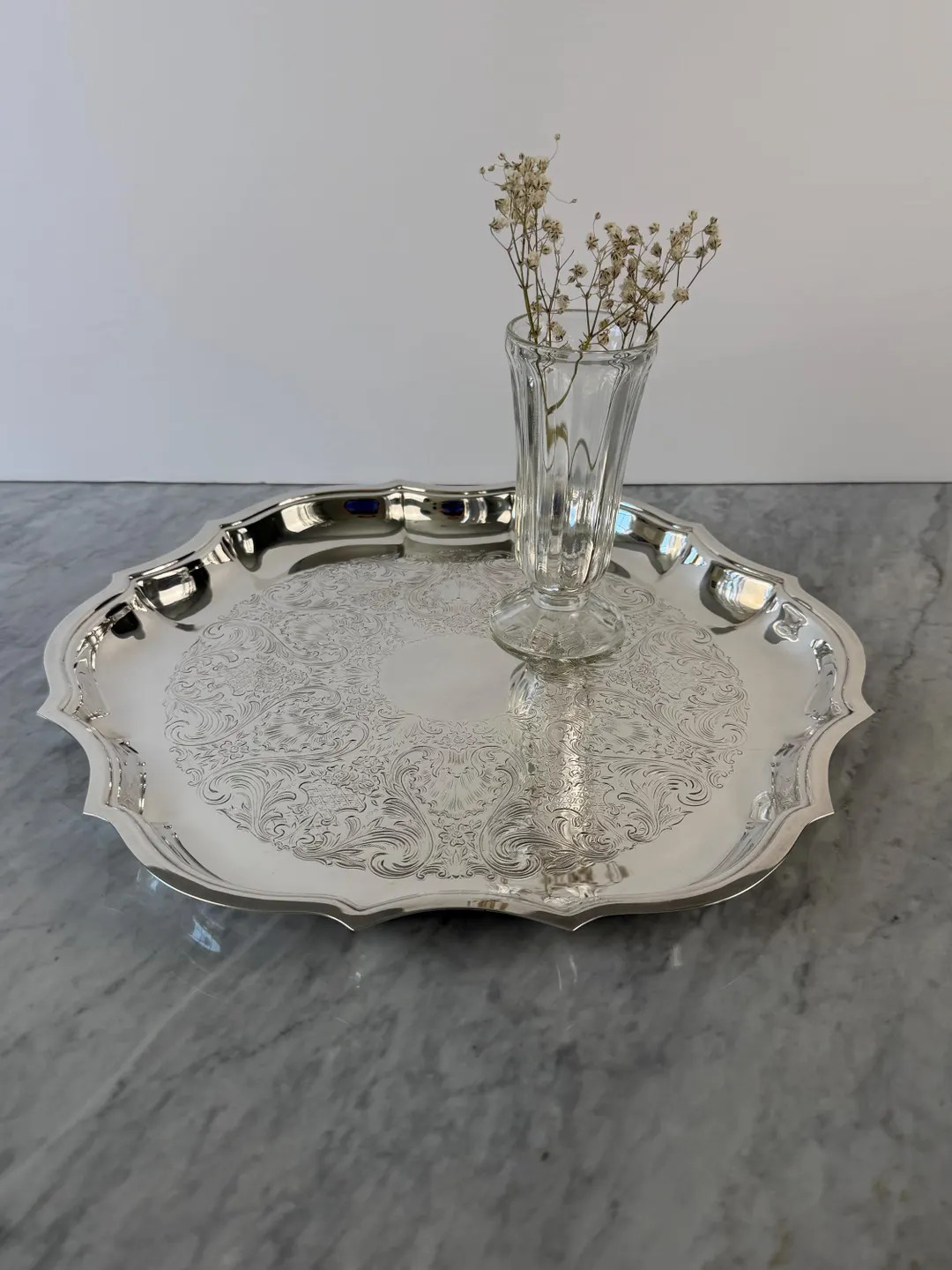Large Vintage Silver Serving Tray, Ornate Silver Plated Round Tray, Elegant Coffee Table Decor, H... | Etsy (Global)