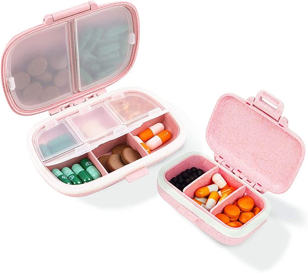 2 Pack Daily Pill Case Travel Pill Box, Pill Holder with Label, Green Drug Medicine Case, Waterpr... | Amazon (US)