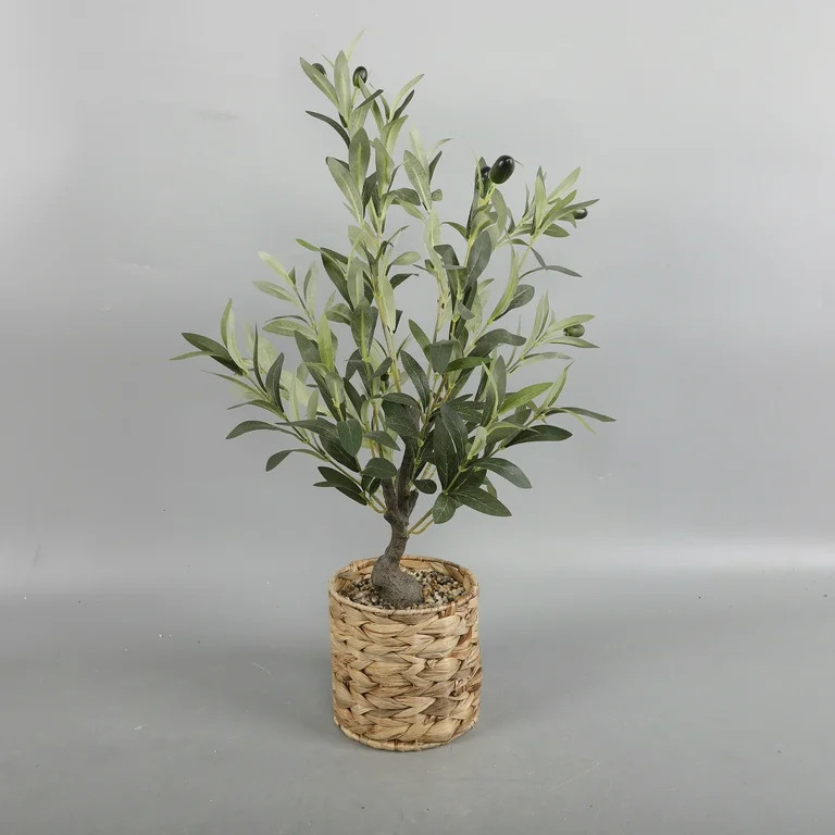 Flora Bunda 26" Artificial Olive Tree in Natural Woven Rattan Basket - Walmart.com | Walmart (US)
