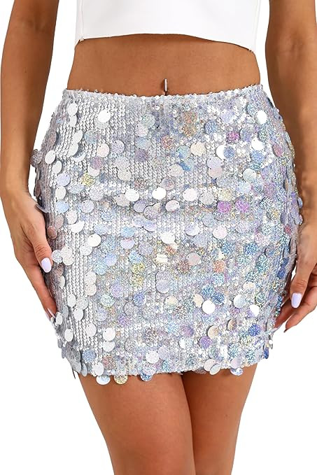 GUANYY Sequin Skirt for Women-Stretchy Bodycon Night Out Party Shine Sparkly Mini Skirts | Amazon (US)