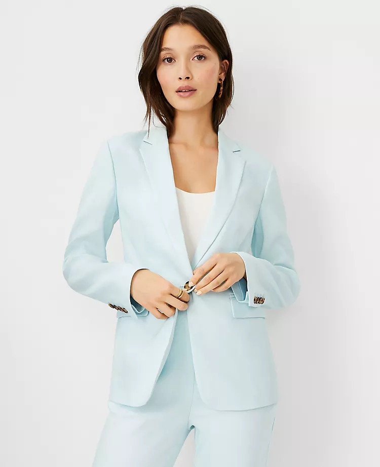 The One Button Blazer in Linen Blend Twill | Ann Taylor | Ann Taylor (US)