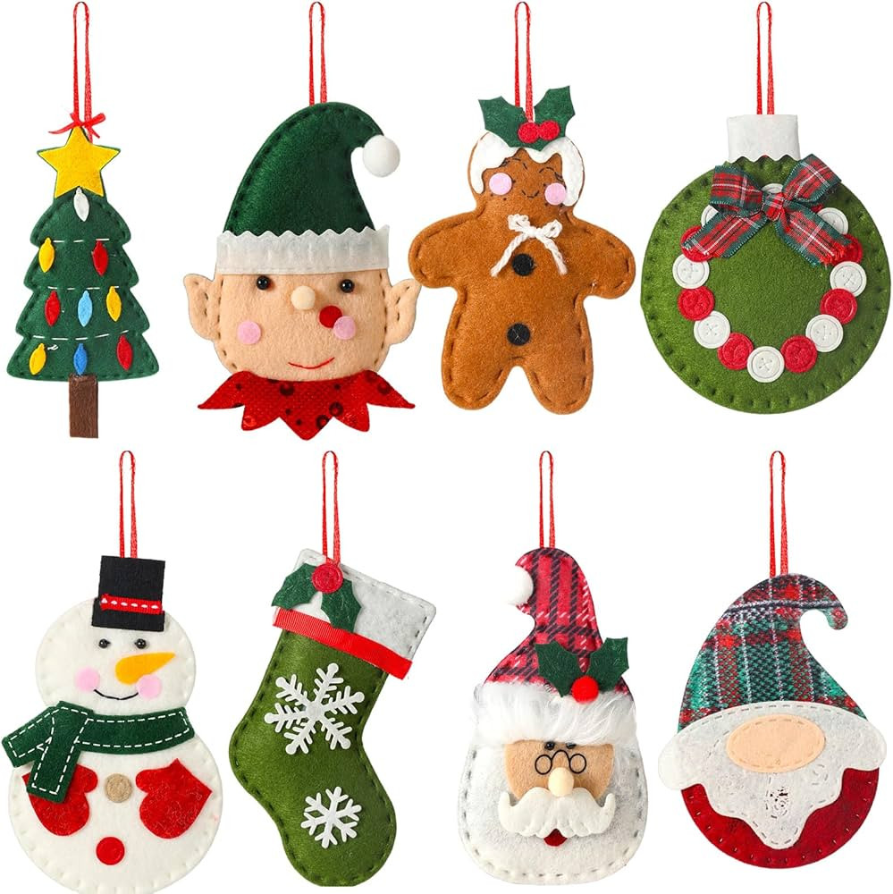 Skylety 8 Pieces 3D Christmas Tree Ornaments Set, Felt Christmas Santa Elf Snowman Candy Cane Orn... | Amazon (US)