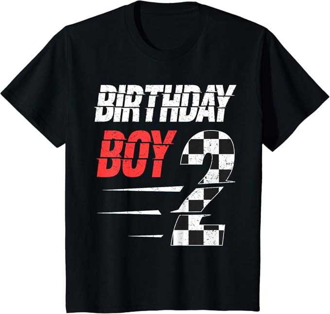 Kids Birthday Boy 2 Two Racing Flag 2nd Birthday Race Car Toddler T-Shirt | Amazon (US)
