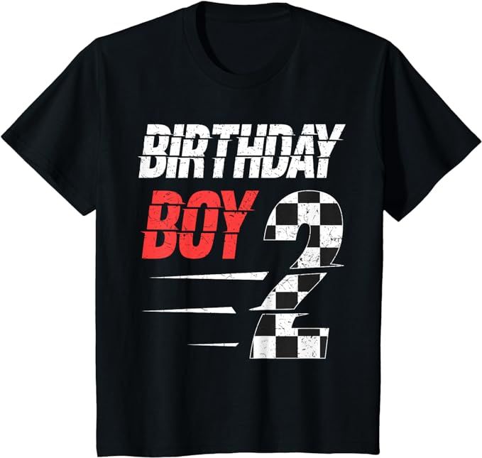 Kids Birthday Boy 2 Two Racing Flag 2nd Birthday Race Car Toddler T-Shirt | Amazon (US)