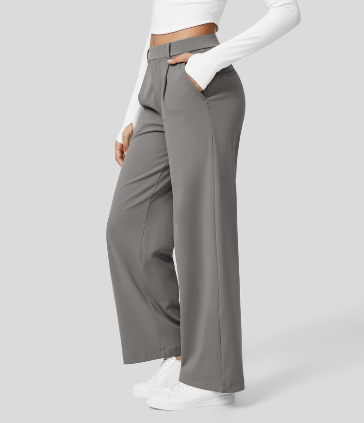 Women’s High Waisted Plicated Side Pocket Straight Leg Work Pants - Halara | HALARA