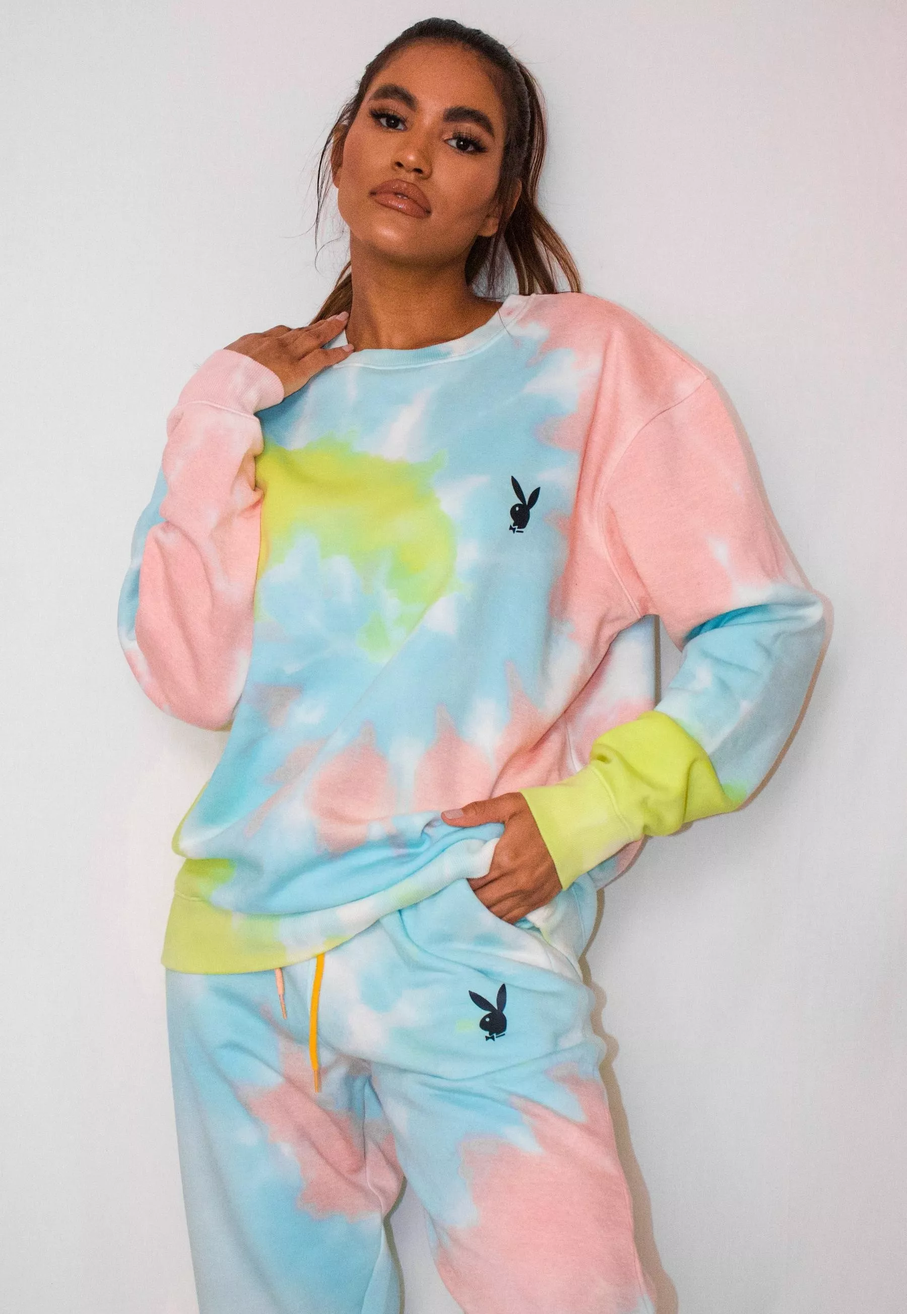 Playboy x missguided pastel tie dye oversized crew neck sweatshir new arrivals