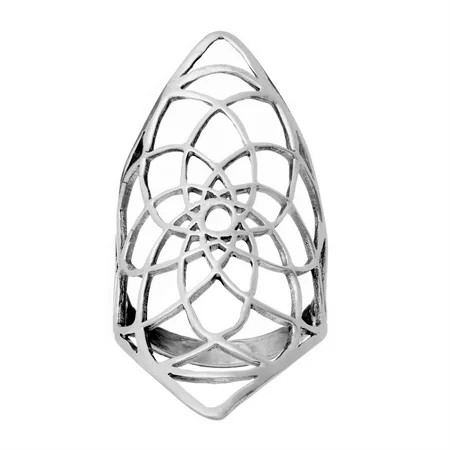 81stgeneration Women s 925 Sterling Silver Diamond Shaped Flower of Life Armour Long Ring | Walmart (US)
