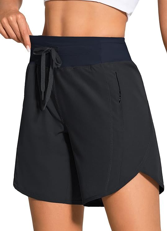 ZUTY 7" High Waisted Athletic Shorts for Women Running Workout Long Shorts with 3 Zipper Pockets | Amazon (US)
