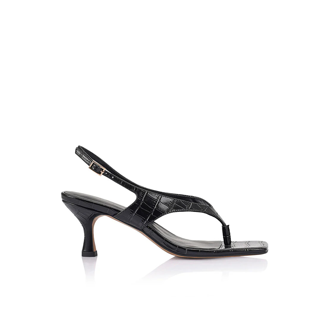 Christina Thong Sandal Black Croc-Embossed Leather | Lana Wilkinson
