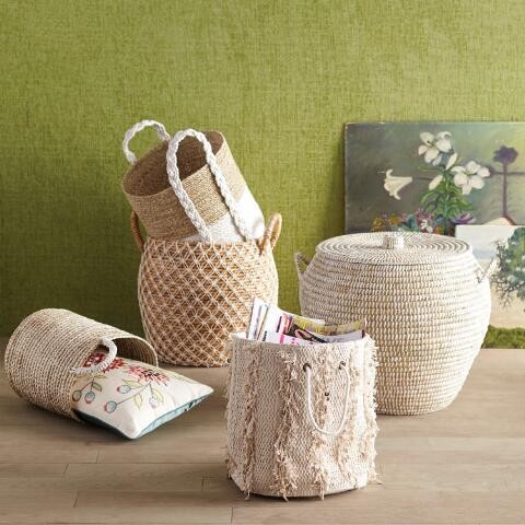 Large Macrame Seagrass Bianca Tote Basket | World Market