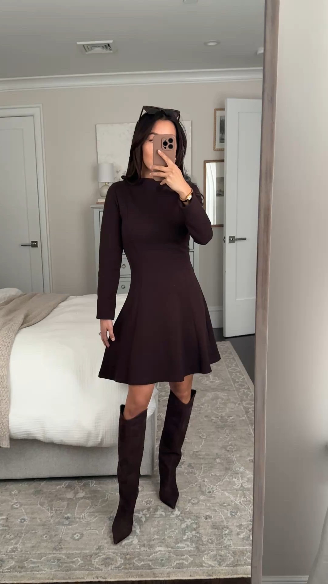 Trying on $50 knit brown dress size Small. Linked a few other Zara recs

• dress in S is Slim fit with stretch. Flattering curved panel bodice and flared skirt. Sleeves a little long so folded under on me. Back zipper

Long enough on me for workwear but may be mini on someone taller 

• Schutz maryana sculpt suede boots size 5, very flattering on petites but note a high heel. I’ve had no issues with quality and I bought these in two colors over the past 5 years!

Linked two other brown petite friendly boots at different price points 


#LTKWorkwear #LTKFindsUnder100 #LTKPetite