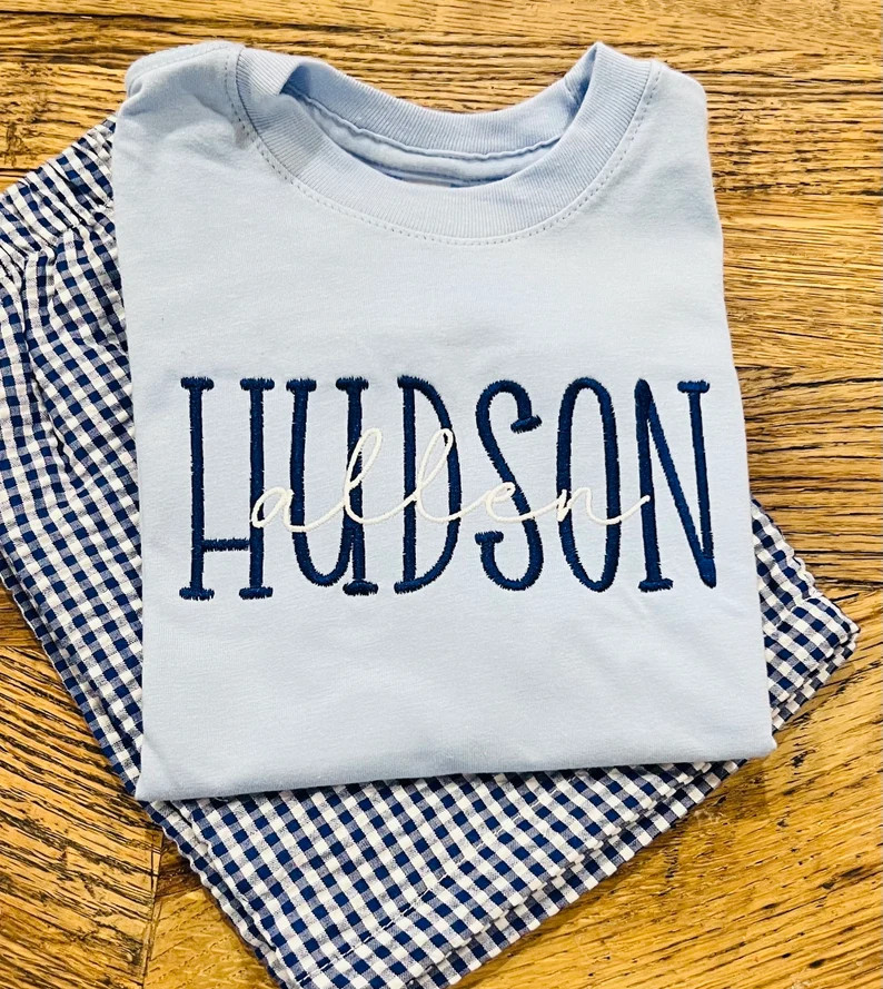 Boys Custom Embroidered Tee, Personalized Blue Spring Shirt, Easter Gifts, Spring Embroidery Shir... | Etsy (US)