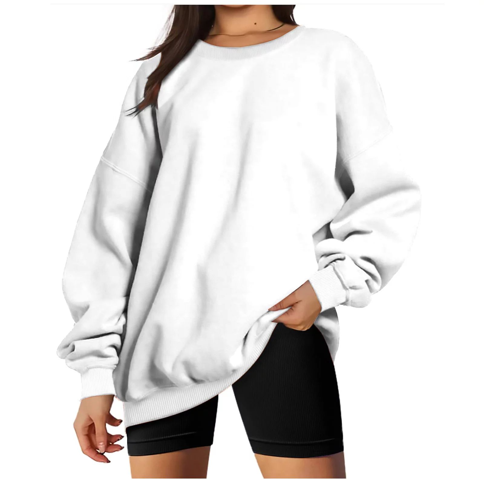 JWZUY Women's Oversized Fleece Sweatshirts Long Sleeve Crew Neck Pullover Sweatshirt Casual Tops | Walmart (US)