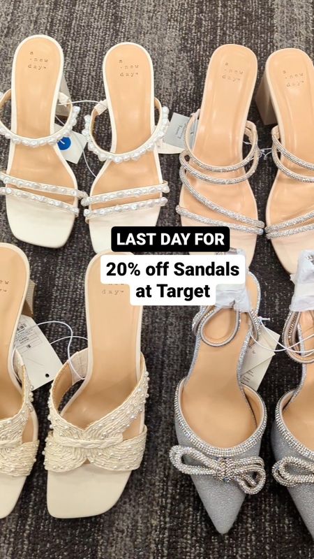 20% off Sandals at Target. Wedding shoes, pearl sandals, rhinestone heels, pearl sandals, silver glitter bow sandals.

#LTKsalealert #LTKfindsunder50 #LTKshoecrush