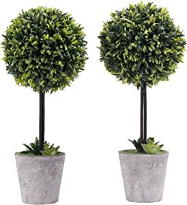 MyGift 2 Pack Artificial Boxwood Topiary Tree - Potted Faux Plant Balls in Gray Pulp Planter, Tab... | Amazon (US)