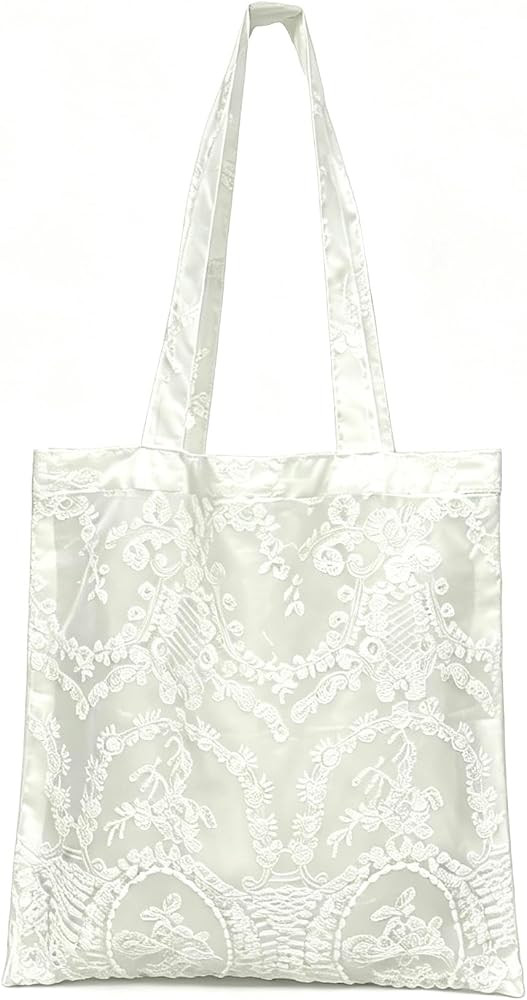 Floral Embroidered Lace Tote Bag, French Vintage Style, Organza Sheer Fabric, Large Capacity Shou... | Amazon (US)