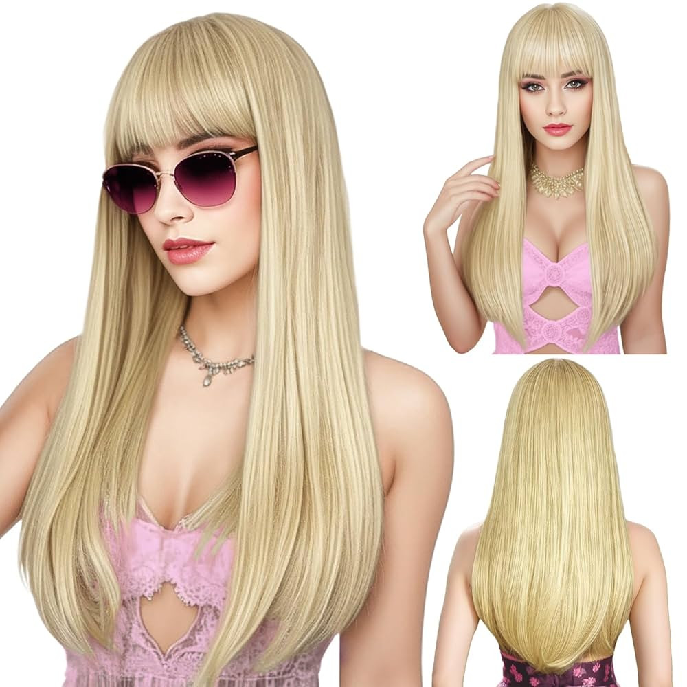 ENTRANCED STYLES Blonde Wig with Bangs, Long Straight Wigs for Women Natural Hair Wigs Synthetic ... | Amazon (US)