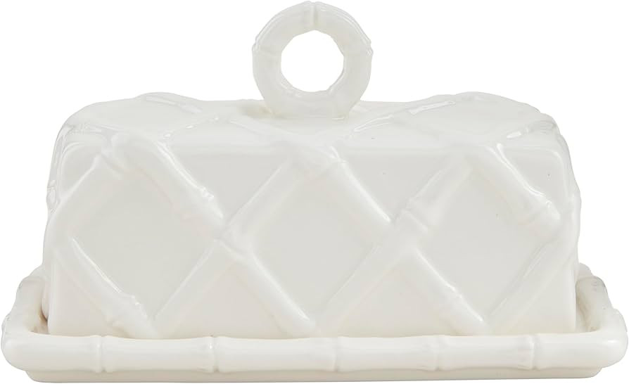 Mud Pie 4 3/4" x 7" Bamboo Butter Dish, White | Amazon (US)