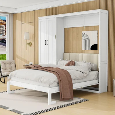 Queen Wood Murphy Bed with Storage Wardrobe and Drawers | Wayfair North America