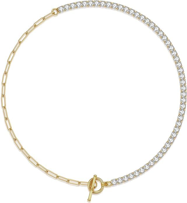 14K Gold Plated Dainty Choker Necklace for Women Girls | Snake Chain, Cuban Link, Paperclip, Ball... | Amazon (US)