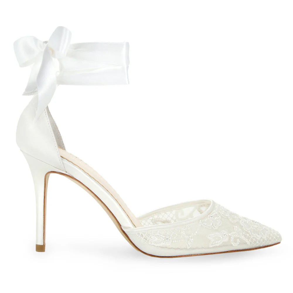 Ankle Wrap Lace Ivory Wedding Shoes with Pearls | Bella Belle Shoes