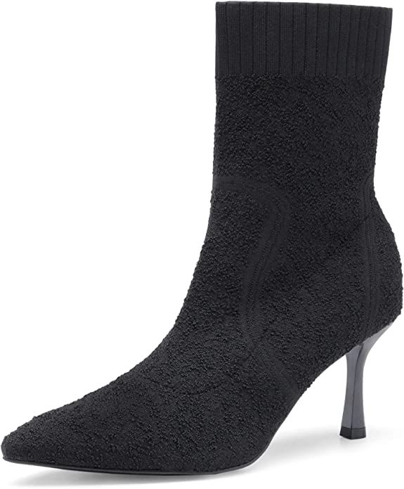 DREAM PAIRS Women's Ankle Booties Sexy Pointed Toe Stiletto Mid Heel Knit Sock Boots Shoes | Amazon (US)