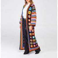 Crochet Boho Jacket, Granny Square Afghan Coat, Sweater, Black Cardigan, Patchwork Long Jacket | Etsy (US)