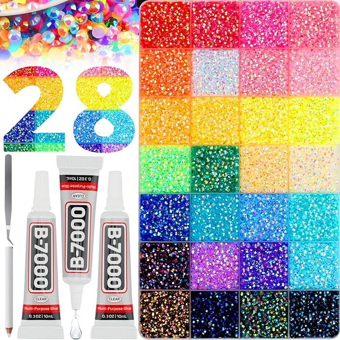 40000Pcs 3MM Rhinestones for Bedazzling, Bedazzler Kit Gems Stones Jelly Resin SS10 Flatback Rainbow 28 AB Multi Colorful Crystals, Bedazzled b7000 Glue for Crafts Crafting Clothes Clothing Decor Book | Amazon (US)