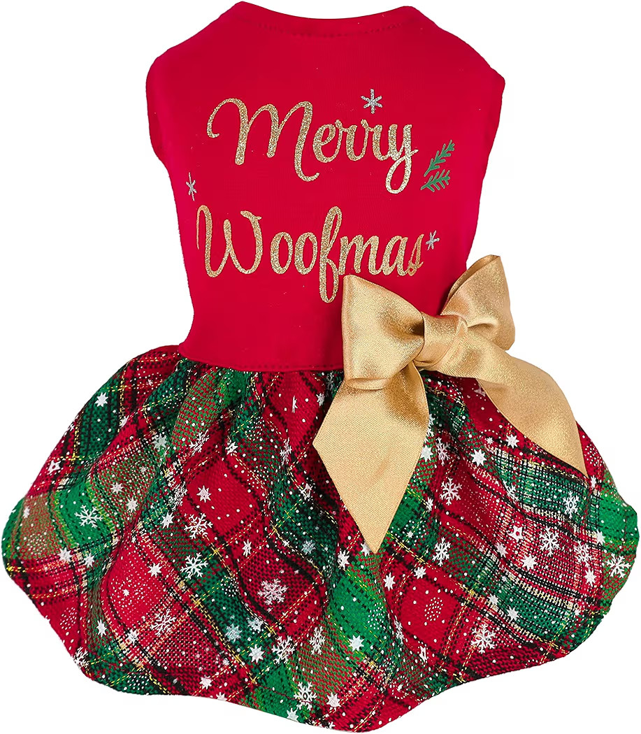 Fitwarm Merry Woofmas 100% Cotton Dog Christmas Outfits Girl Dog Holiday Dress Lightweight Doggie... | Amazon (US)