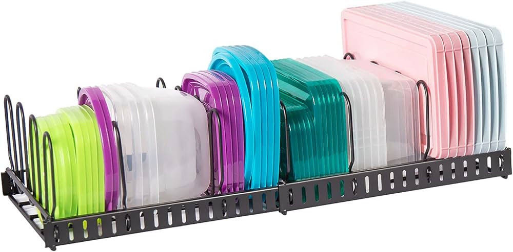 Expandable Food Container Lid Organizer,Large Capacity Adjustable 10 Dividers Detachable Lid Orga... | Amazon (US)