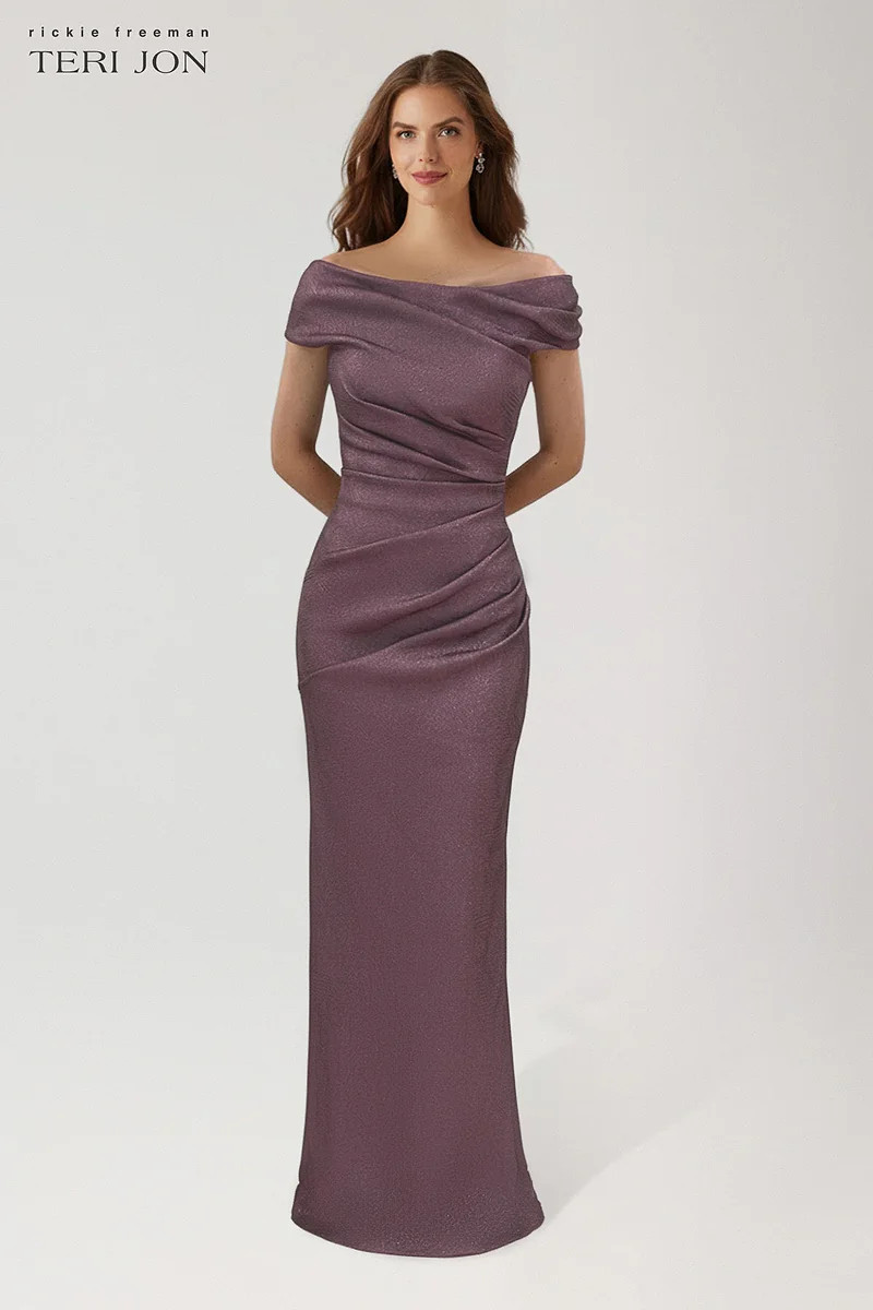 Stretch Jacquard Ruched Gown | TERI JON