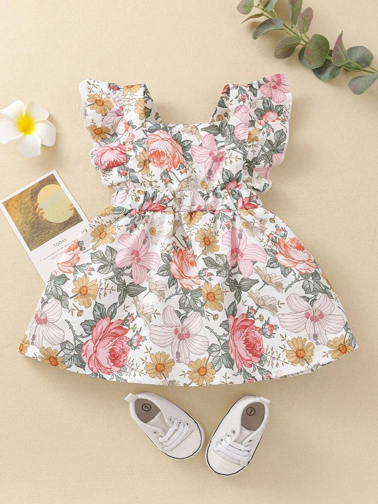 Baby Girl Allover Floral Ruffle A-line Dress | SHEIN
