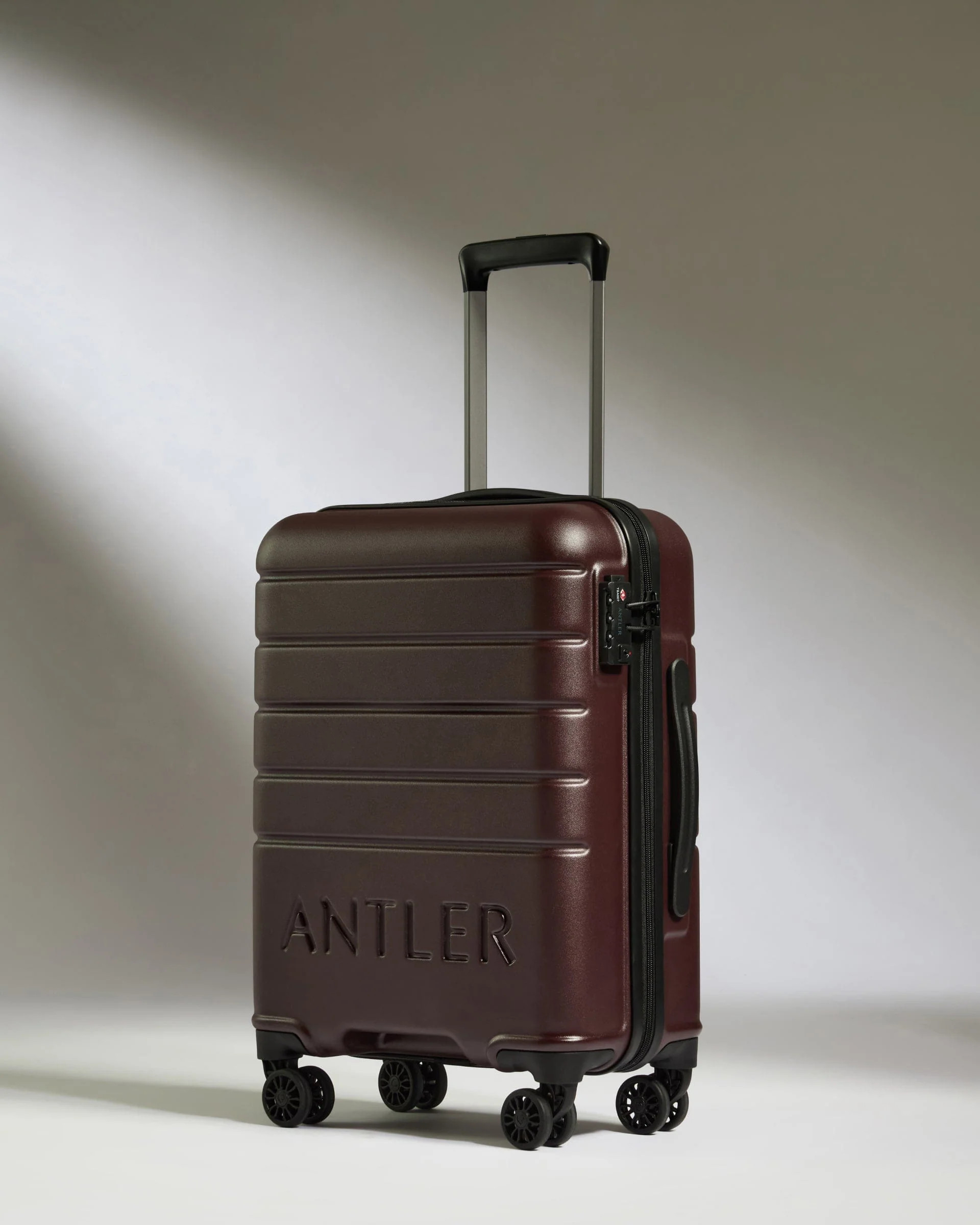 Cabin Suitcase in Cedar Brown - Logo | Lightweight Hard Shell Luggage | Antler UK