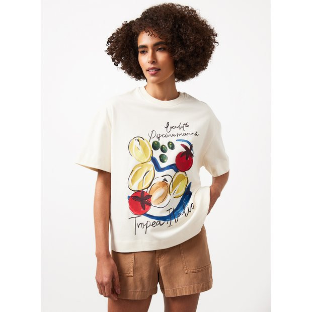 Buy Cream Holiday Fruit Graphic Oversized Fit T-Shirt XS | T-shirts | Argos | argos.co.uk